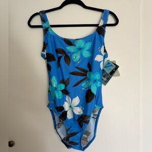 Speedo Women's Swim One Piece Blue Hawaiian Floral Blue Size 12 Classic NWT